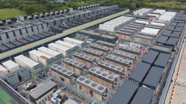 An expansive Data Center campus is presented from an aerial perspective.