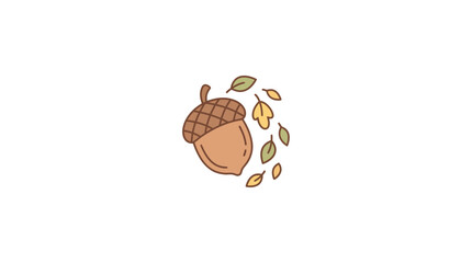 An acorn falls surrounded by colorful autumn leaves outdoors in nature © Rohman