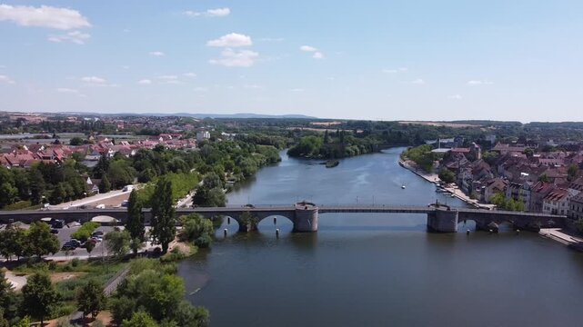 Aerial View of the Town of Kitzingen on the Main River in Lower Franconia, Bavaria, Germany 4k
