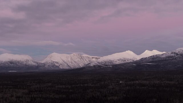 Rugged Snow Peaks Over Kathleen Lake, Kluane, Yukon Canada. Aerial Drone Shot