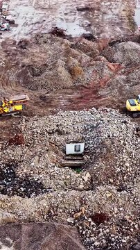 Rock Quarry With Exposed Limestone, Excavation Areas, And Active Mining Landscape - Drone, Vertical Shot