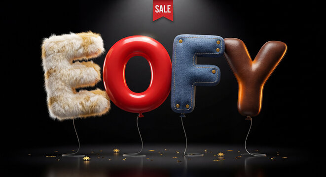 EOFY End of Financial Year Red 3D Text on Black