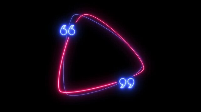 Neon Pink and Blue Glowing Rounded Triangle Quote Frame with Quotation Marks Formation Animation on Black Background &ndash; Seamless Loop Motion Graphic Alpha Channel