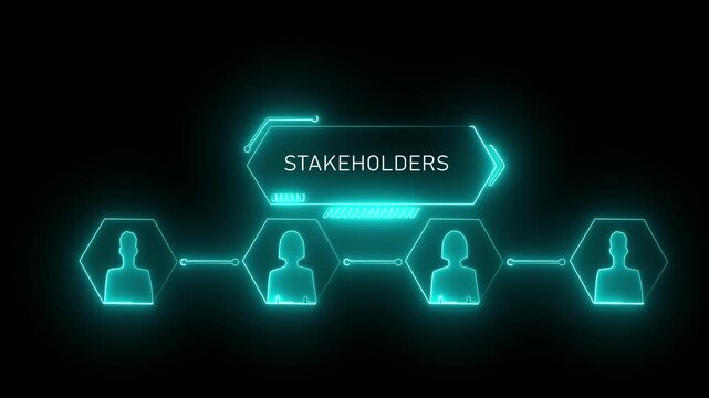 Stakeholders concept for business finance stakeholder investment management. Different stakeholders contact collaboration for company organization. Animated stakeholders icon on transparent background