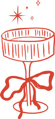 Fototapeta premium Whimsical cocktail glass with coquette bow. Hand drawn party drinks vector illustration series for birthdays, weddings, Valentine and New Year celebration designs.