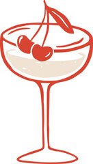 Fototapeta premium Whimsical cocktail glass with cherries. Hand drawn party drinks vector illustration series for birthdays, weddings, Valentine and New Year celebration designs.