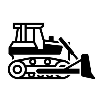 A minimalist black and white vector illustration of a trenching machine in action
