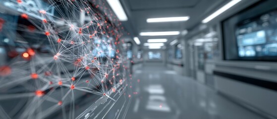 Obraz premium The networked hospital: a journey through medical innovation. Newsworthy image. Visualizing medical icons in a cutting-edge digital interface. Everyday scene. True vision.