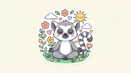 Cute Cartoon Lemur Sitting Cross Legged. © Arip