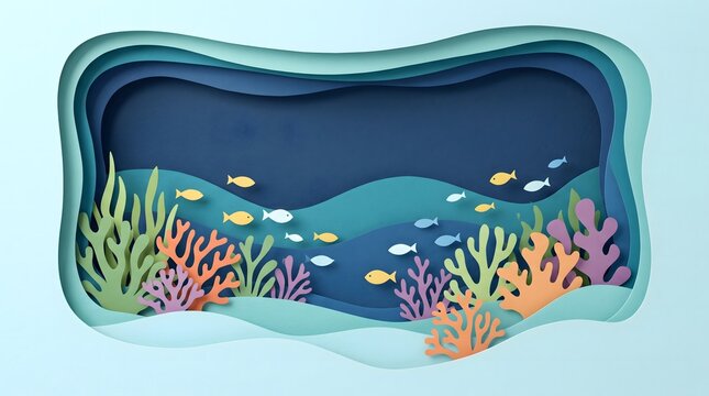 Vibrant underwater seascape with coral reef. Colorful ocean scenery with fish swimming.