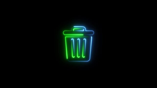 Neon trash can animation: digital waste management and ui recycle bin glowing