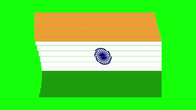 India flag waving loop animation chroma key green screen background, Indian national flag 3D wave effect clip