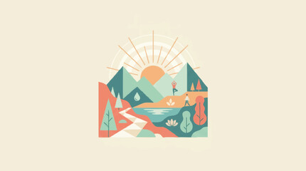 Obraz premium Sun Rising Over Mountain Peaks Landscape.