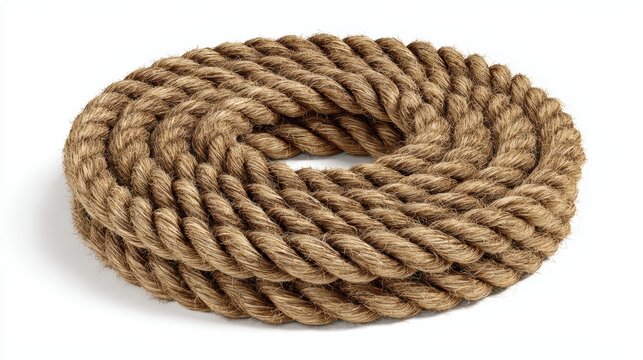 coiled jute rope isolated on white background, natural fiber texture, hyper realistic studio photograph, 8k