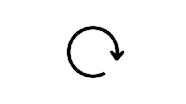 Black glowing circular arrow icon on a white  background. Half circle arrow loading animation.