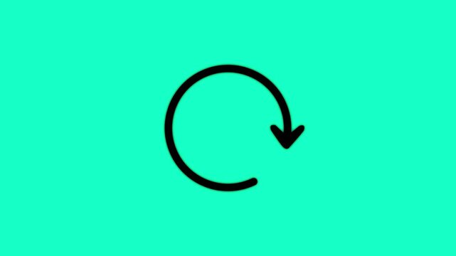 Black glowing circular arrow icon on a sine  background. Half circle arrow loading animation.