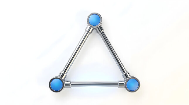Shiny metal triangle with blue accents isolated on white background