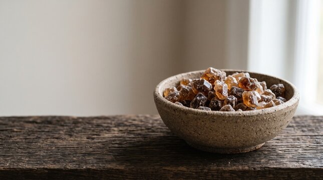 Creative Delicious homemade granola, rustic wooden table, healthy breakfast, oatmeal with nuts and dried fruits 2k