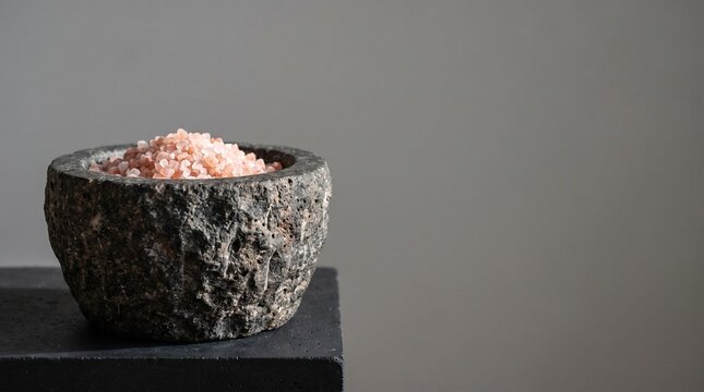 Creative Himalayan pink salt, mineral crystals, natural stone bowl, gourmet food ingredients 2k