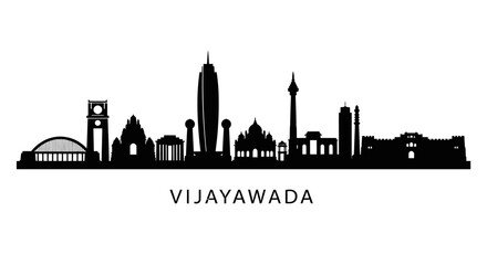 Fototapeta premium Vijayawada cityscape silhouette, India skyline, famous landmarks