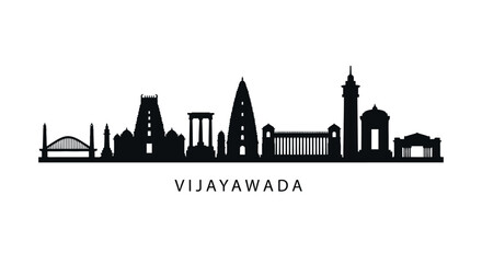 Naklejka premium Vijayawada Skyline Silhouette - Iconic Indian City Architecture