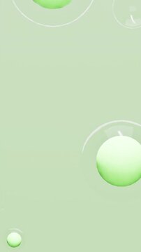 Green bubbles on a soft pastel green background. 3d rendering