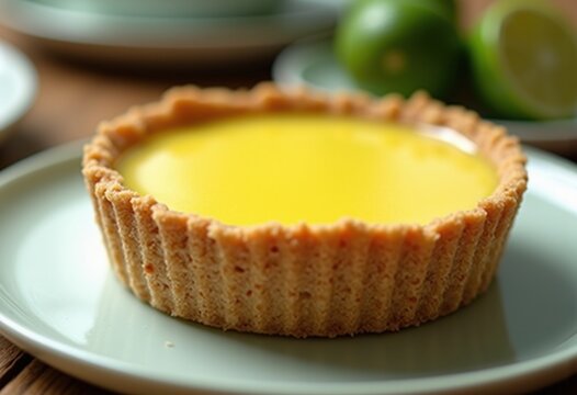 Bright Key Lime Pie on Pastel Plate Elegant Minimalistic Visual with Classic Graham Crust