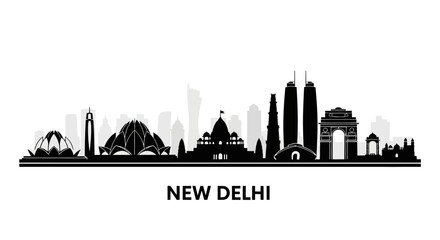 Fototapeta premium New Delhi Skyline Silhouette - Iconic Landmarks of India's Capital
