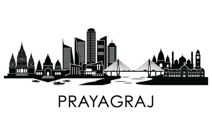Obraz premium Prayagraj Cityscape Silhouette - Modern & Historic Skyline Black and White