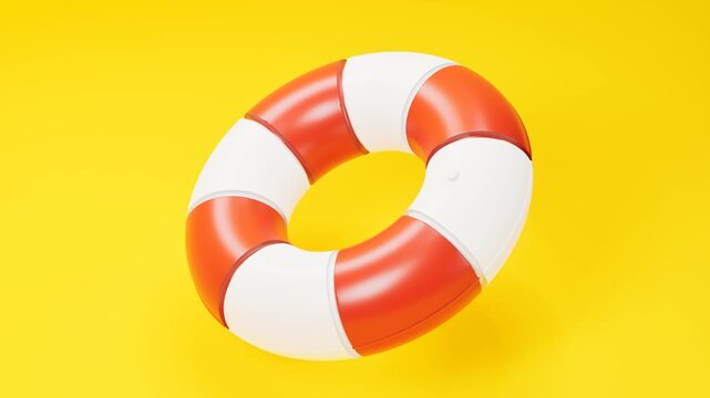 Lifebuoy floating on bright yellow background. 3d rendering