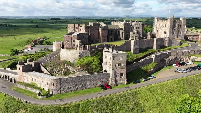 Aerial view of Bamburgh Castle, United Kingdom