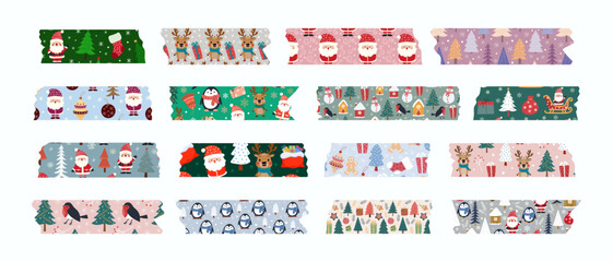 Colorful holidaythemed washi tape designs featuring festive illustrations of Santa Claus reindeer Christmas trees gifts and winter scenes © Mahmud