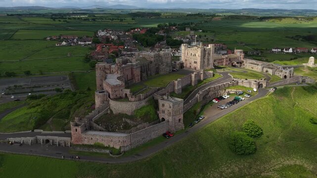 Aerial view of Bamburgh Castle, United Kingdom
