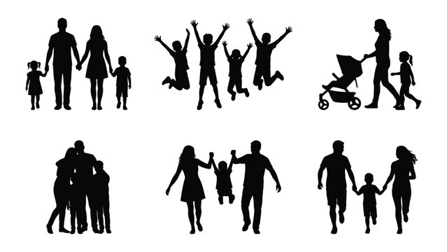 Black silhouettes of happy family members