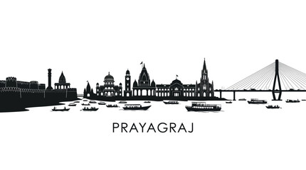 Fototapeta premium Prayagraj India Skyline Silhouette with Bridge and River