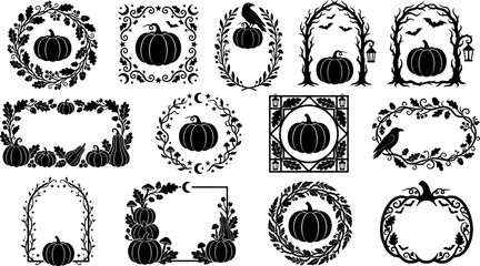 Halloween Pumpkin Wreaths and Frames Collection for Autumn Season © Shurma