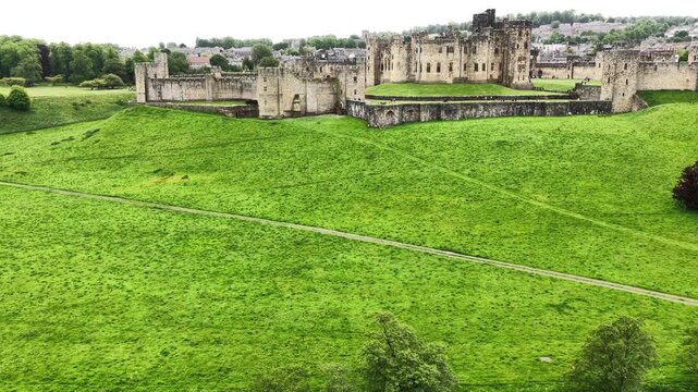 Aerial view of Alnwick Castle, Alnwick, United Kingdom