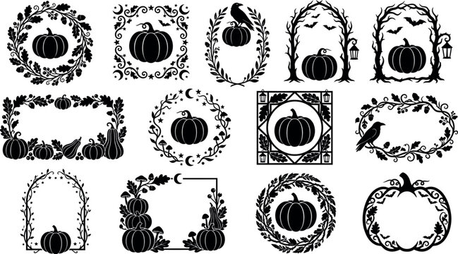 Halloween Pumpkin Wreaths and Frames Collection for Autumn Season