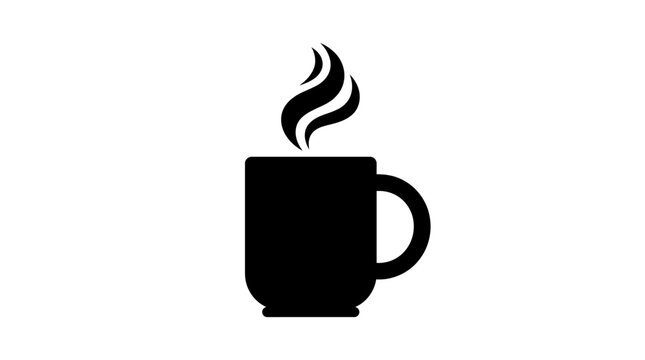 Black silhouette of a steaming coffee mug.