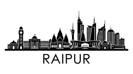 Obraz premium Raipur City Skyline Silhouette - Modern and Historic Buildings