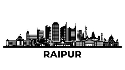 Naklejka premium Raipur City Skyline Silhouette, India - Modern Architecture Vector