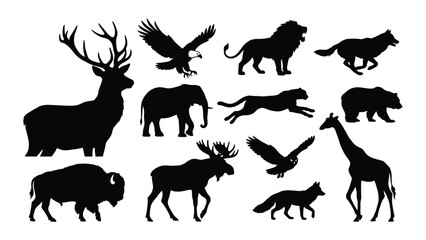 Fototapeta premium Black silhouettes of various wild animals