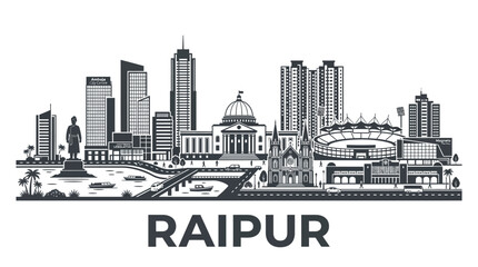 Fototapeta premium Raipur Skyline Silhouette - Cityscape Architecture, Landmark Buildings, India