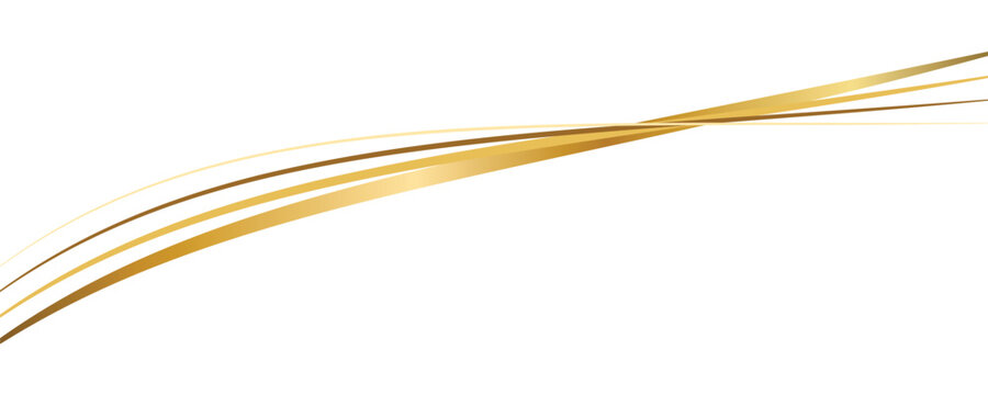 Elegant golden ribbon waves flowing diagonally with soft light against a clean white background