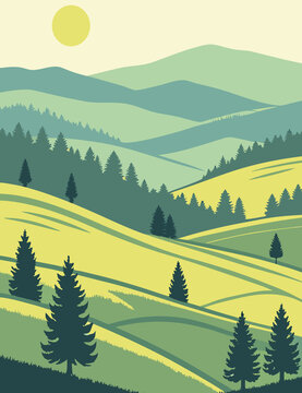 Minimalist Nature Hills Sun Artistic Emblem Illustration For Modern Creative Branding Projects