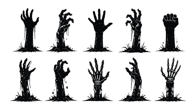 Zombie hands rising from ground