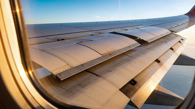 Moving wing retracting slats and flaps after takeoff, through passenger window with actuators