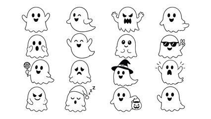 Obraz premium Halloween ghost characters with different emotions and accessories