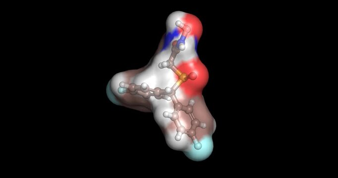 Fladrafinil, 3D molecule 4K spinning