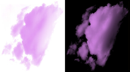 Purple ethereal clouds isolated on white and black backgrounds, dreamy violet smoke texture, soft pastel nebula design element for overlays © Helal
